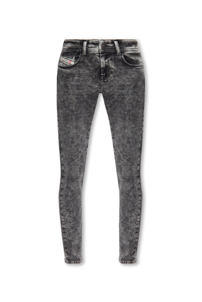 Diesel 2017 Slandy Logo Embroidered Skinny Jeans In Grey