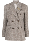 Golden Goose Herringbone Double-breasted Blazer In Brown