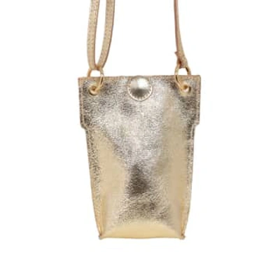 Attic Womenswear Italian Leather Crossbody Phone Pouch In Gold