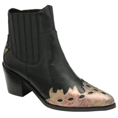 Ravel Galmoy Black Leather Boot With Metallic Foil