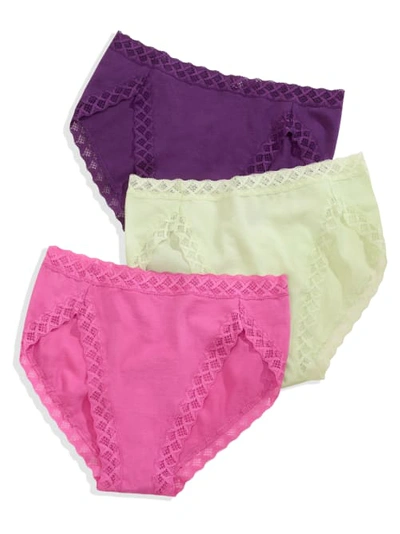 Natori Bliss Cotton French Cut 3-pack In Plum,lime,bloom