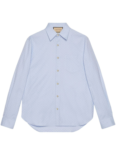 Gucci Cotton Boxy Shirt With Double G In Blue