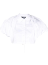 Jacquemus La Chemise Pavane Cropped Cotton-blend Shirt In White