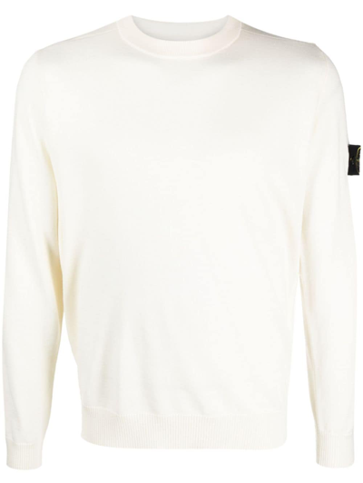 Stone Island Compass-patch Virgin-wool Jumper In White