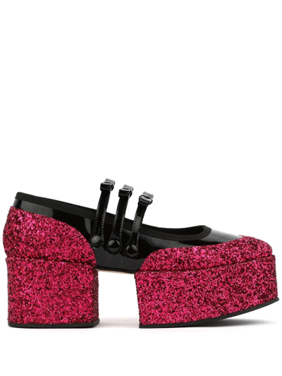 Noir Kei Ninomiya Glitter-embellished Loafers In Black X Red