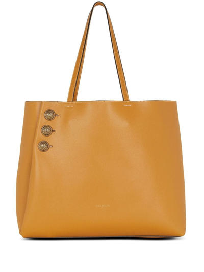 Balmain Women's Embleme Leather Shopper Tote Bag In Brown