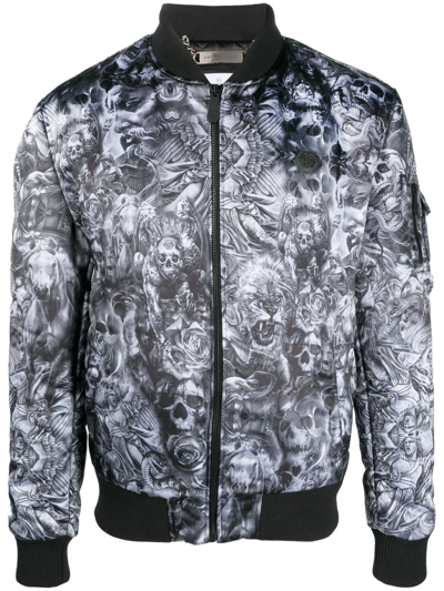 Philipp Plein Tatto-print Bomber Jacket In Silver