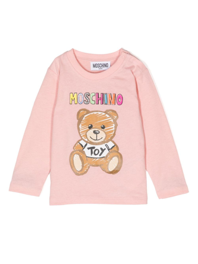 Moschino Babies' Teddy Bear-print Cotton T-shirt In Pink