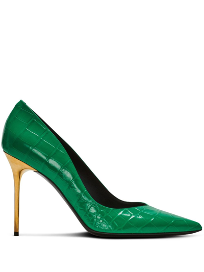 Balmain Pointed-toe Textured-finish Pumps In Green