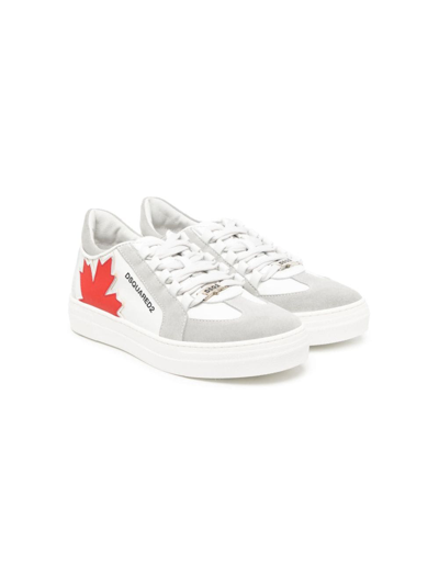 Dsquared2 Kids' Maple-lead Panelled Sneakers In White
