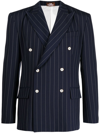 LATE CHECKOUT PINSTRIPED DOUBLE-BREASTED WOOL BLAZER