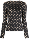 Marine Serre Moon-print Jersey Top In Black,tan