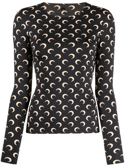 Marine Serre Moon-print Jersey Top In Black