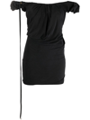 Jacquemus Ciceri Off-the-shoulder Draped Cupro Mini Dress In Black