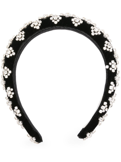 Jennifer Behr Embellished Velvet Headband In Black