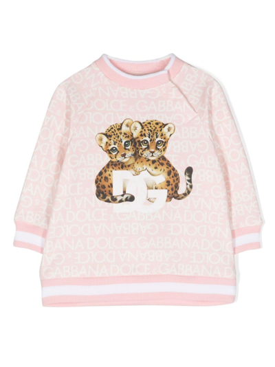 Dolce & Gabbana Babies' Logo-print Long-sleeve Sweatshirt In Pink