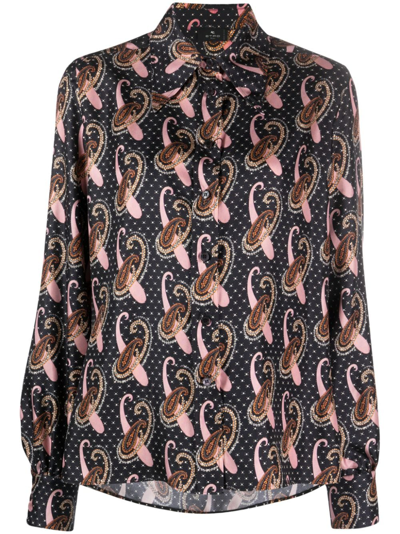 Etro Graphic-print Silk Shirt In Brown