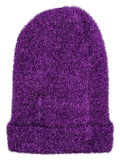 Msgm Metallic-threading Slip-on Beanie In 72 Violet