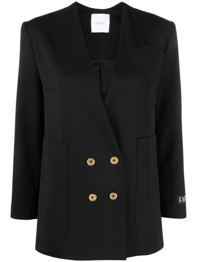 Patou Double-breasted Wool-blend Twill Blazer In Black