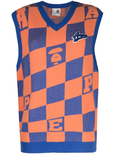 Aape By A Bathing Ape Checkerboard Knitted Vest In Blue