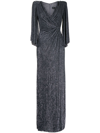 Jenny Packham Luna Stud-embellished Draped Gown In Silver