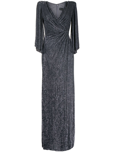 Jenny Packham Luna Stud-embellished Draped Gown In Thunder