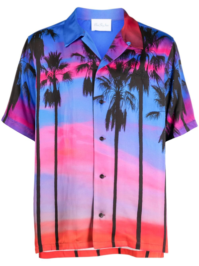 Blue Sky Inn Sunset Palms Short Sleeve Button-up Shirt In Blue