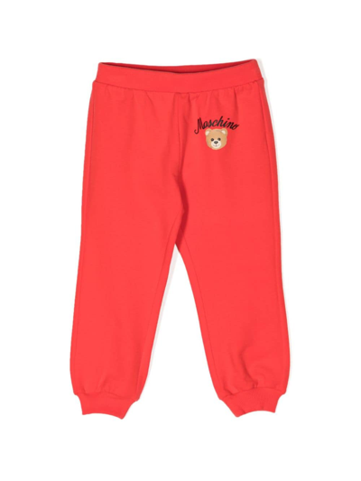 Moschino Babies' Teddy Bear-print Track Trousers In Red