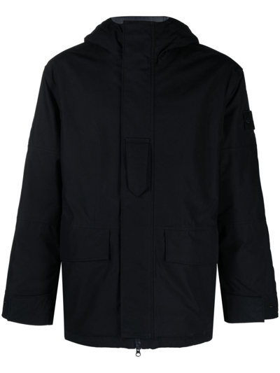 Stone Island Garment-dyed Cotton Hooded Jacket In Nero
