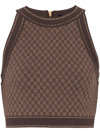 Balmain Mini Monogram Jaquard Crop Top In Brown