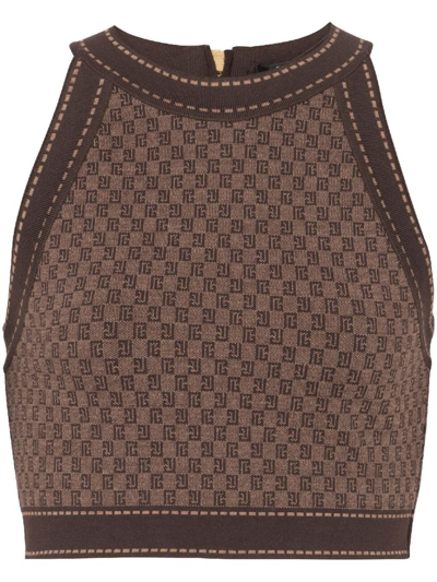 Balmain Monogram-jacquard Cropped Top In Brown