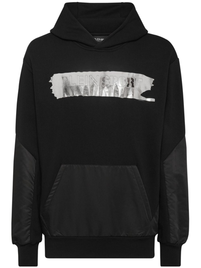Plein Sport Logo-embossed Panelled Hoodie In Black