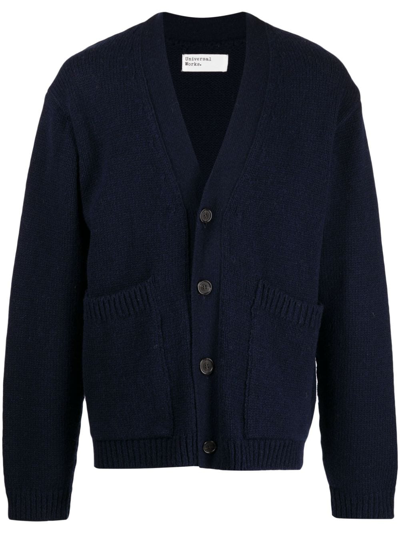 Universal Works V-neck Knitted Cardigan In Blue