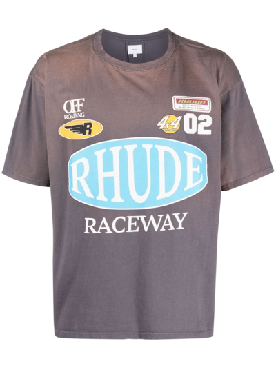 Rhude Graphic-print Cotton T-shirt In Grey