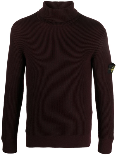 Stone Island Compass-patch Roll-neck Jumper In Red