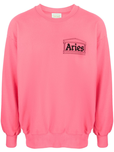 Aries Temple Logo-print Cotton Sweatshirt In Pink