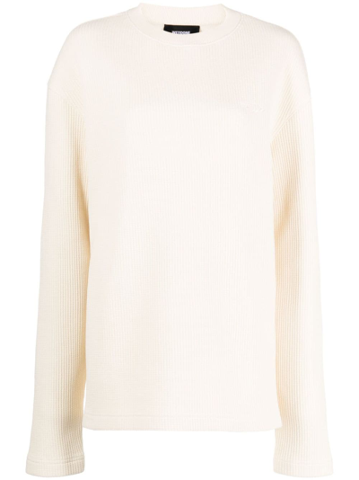 We11 Done Logo-embroidered Ribbed-knit Jumper In White