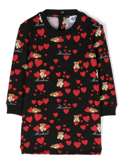 Moschino Kids' Teddy Bear Long-sleeve Dress In Black