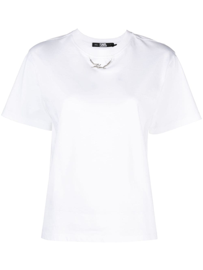 Karl Lagerfeld Logo-plaque Organic-cotton T-shirt In White