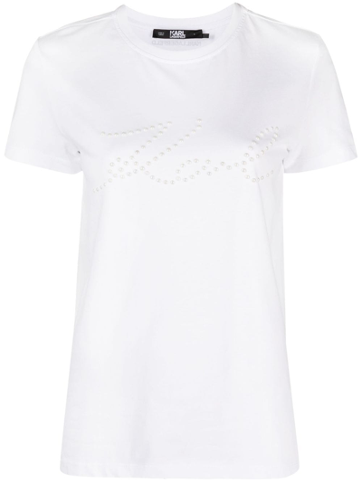 Karl Lagerfeld Logo Print-embellished Organic-cotton T-shirt In White