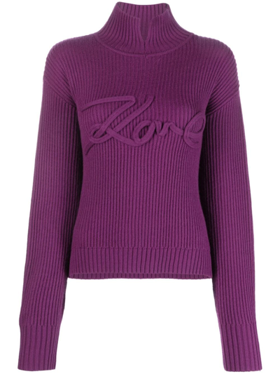Karl Lagerfeld Logo-appliqué Knitted Jumper In Purple