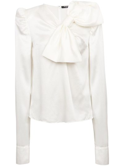 Balmain Bow -detail Silk Blouse In White