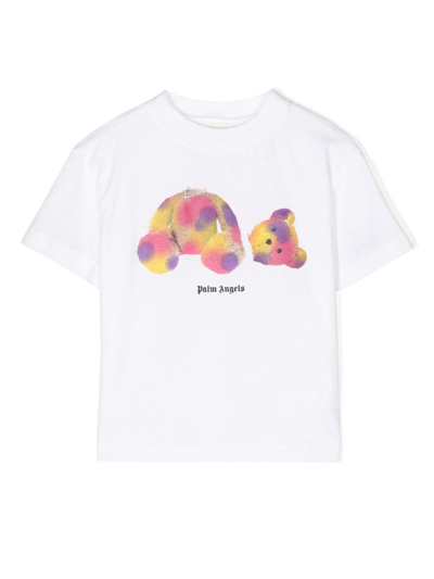 Palm Angels Kids' Logo-print Cotton T-shirt In White Fuchsia