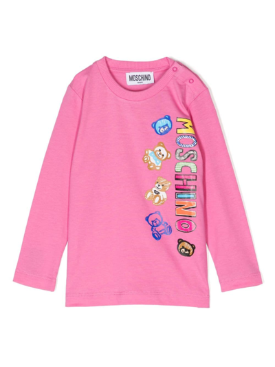 Moschino Babies' Teddy Bear 印花棉t恤 In Pink