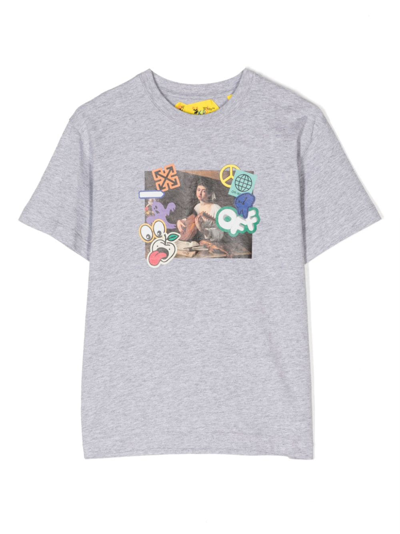 Off-white Kids' Stickers Picture Cotton T-shirt In Grey