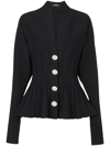 BALMAIN RIB-KNIT PLEATED CARDIGAN