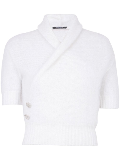 Balmain Wrap Mohair Jumper In White