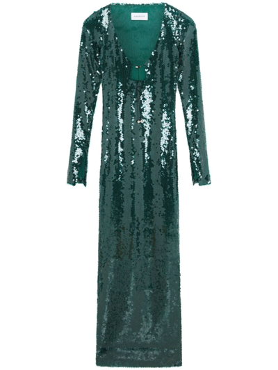16arlington Sequin-embellished Long-sleeve Maxi Dress In Green