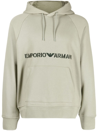 Emporio Armani Logo-embroidered Cotton Hoodie In Green