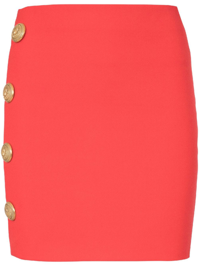 Balmain Button-embellished Wool Mini Skirt - Women's - Virgin Wool In Red